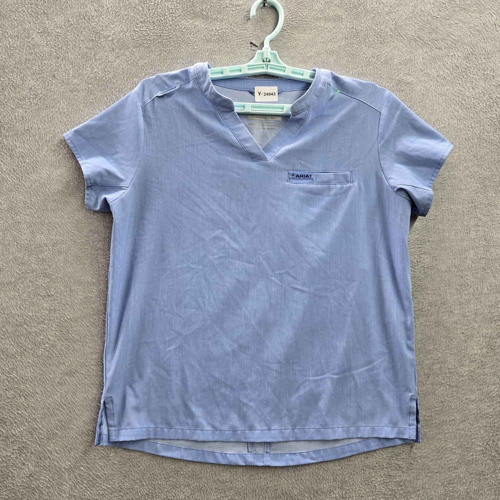 Ariat Women Scrub Top XS Blue Logo Embroidery Nua Short Sleeve